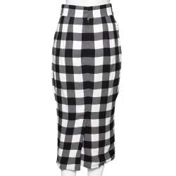 Pre Owned Dolce & Gabbana Monochrome Checkered Crepe Midi Skirt S