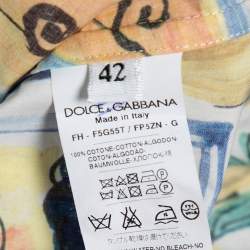 مملوكة مسبقًا قميص دولتشي أند غابانا قطن متعدد الألوان طباعة مايوليكا بأزرار أمامية مقاس وسط - ميديوم