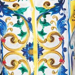 مملوكة مسبقًا قميص دولتشي أند غابانا قطن متعدد الألوان طباعة مايوليكا بأزرار أمامية مقاس وسط - ميديوم