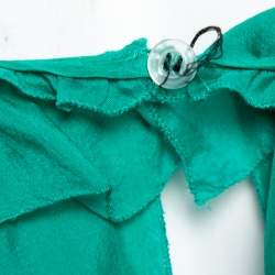Pre Owned Dolce & Gabbana Green Silk Tie Detail Ruffled Sleeveless Top S