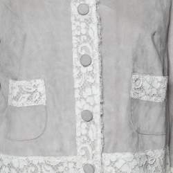 Dolce & Gabbana Beige Suede & Lace Trim Button Front Blouson Jacket M
