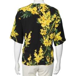 Pre Owned Dolce & Gabbana Black & Yellow Floral Printed Crepe Blouse M