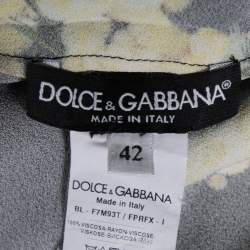 Pre Owned Dolce & Gabbana Black & Yellow Floral Printed Crepe Blouse M