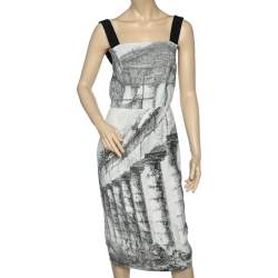 Dolce & Gabbana Monochrome Temple Printed Crepe Sleeveless Midi Dress S