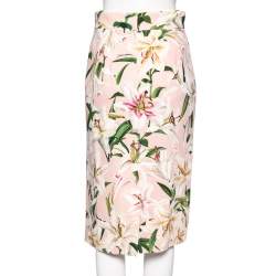 Pre Owned Dolce & Gabbana Pink Floral Printed Crepe Midi Skirt S