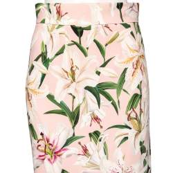 Pre Owned Dolce & Gabbana Pink Floral Printed Crepe Midi Skirt S