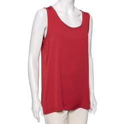Pre Owned Dolce & Gabbana Red Silk Sleeveless Top M