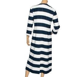 Dolce & Gabbana Navy Blue & White Striped Crepe Double Breasted Coat M