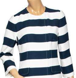 Dolce & Gabbana Navy Blue & White Striped Crepe Double Breasted Coat M