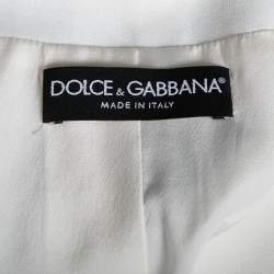Dolce & Gabbana Navy Blue & White Striped Crepe Double Breasted Coat M