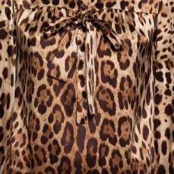 Pre Owned Dolce & Gabbana Brown Leopard Print Silk Bow Tie Top M