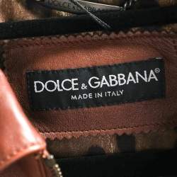 Pre Owned Dolce & Gabbana Brown Leather Zip Front Cropped Jacket S