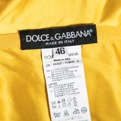 Pre Owned Dolce & Gabbana Yellow Lace Ruched Strapless Dress L