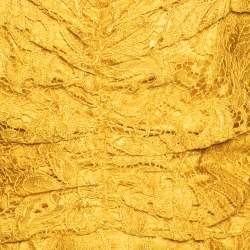 Pre Owned Dolce & Gabbana Yellow Lace Ruched Strapless Dress L
