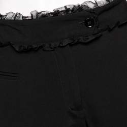 Pre Owned Dolce & Gabbana Black Rayon Blend Ruffle Detail Waist Trousers M