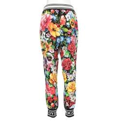 Pre Owned Dolce & Gabbana Multicolor Floral Printed Crepe & Knit Trim Joggers S