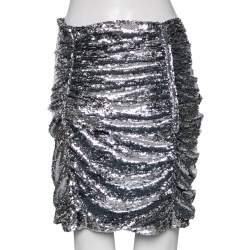 Pre Owned Dolce & Gabbana Silver Pleated Sequin Mini Skirt L
