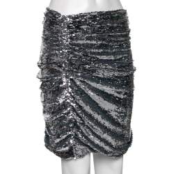 Pre Owned Dolce & Gabbana Silver Pleated Sequin Mini Skirt L