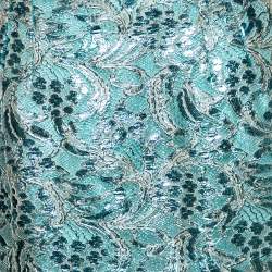 Pre Owned Dolce & Gabbana Metallic Blue Floral Lace Mini Skirt L