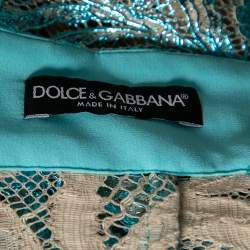 Pre Owned Dolce & Gabbana Metallic Blue Floral Lace Mini Skirt L