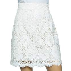 Pre Owned تنورة دولتشي أند غابانا دانتيل مزينة موردة أبيض قصيرة مقاس كبير - لارج