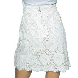 Pre Owned تنورة دولتشي أند غابانا دانتيل مزينة موردة أبيض قصيرة مقاس كبير - لارج