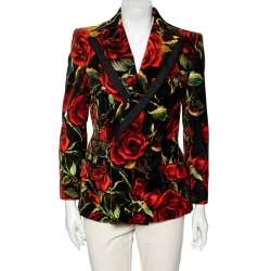 Pre Owned Dolce & Gabbana Multicolor Floral Print Velvet Double Breasted Blazer M