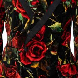 Pre Owned Dolce & Gabbana Multicolor Floral Print Velvet Double Breasted Blazer M