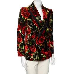 Pre Owned Dolce & Gabbana Multicolor Floral Print Velvet Double Breasted Blazer M