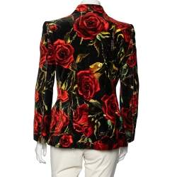 Pre Owned Dolce & Gabbana Multicolor Floral Print Velvet Double Breasted Blazer M