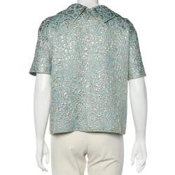 Pre Owned Dolce & Gabbana Blue Silk Brocade Button Front Jacket L