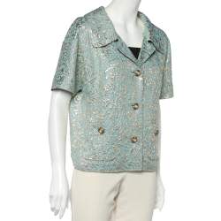 Pre Owned Dolce & Gabbana Blue Silk Brocade Button Front Jacket L