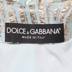 Pre Owned Dolce & Gabbana Blue Silk Brocade Button Front Jacket L