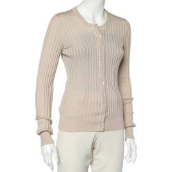 Pre Owned Dolce & Gabbana Beige Rib Knit Button Front Cardigan S