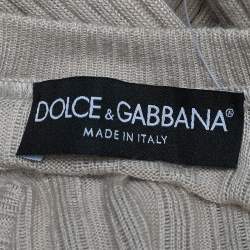 Pre Owned Dolce & Gabbana Beige Rib Knit Button Front Cardigan S
