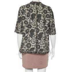 Pre Owned Dolce & Gabbana Beige Printed Textured Silk Button Front Jacket L