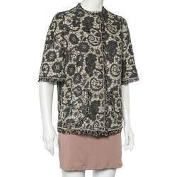 Pre Owned Dolce & Gabbana Beige Printed Textured Silk Button Front Jacket L