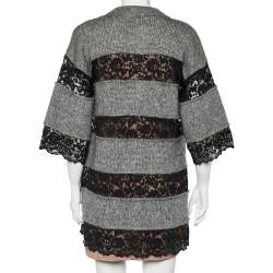 Pre Owned D&G Grey and Black Striped Lace & Knit Cardigan L