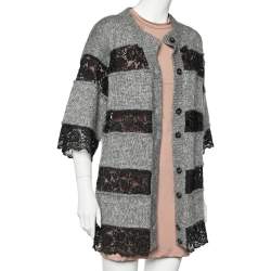 Pre Owned D&G Grey and Black Striped Lace & Knit Cardigan L