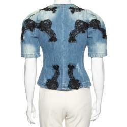 Pre Owned Dolce & Gabbana Blue Denim Lace Detailed Jacket S