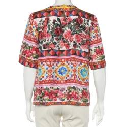 Pre Owned Dolce & Gabbana Multicolor Carretto Roses Printed Silk Top M