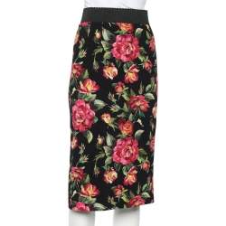 Pre Owned تنورة مستقيمة دولتشي أند غابانا كريب أسود بطبعة زهور مقاس متوسط - ميديوم