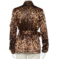 Pre Owned Dolce & Gabbana Brown Leopard Print Synthetic Belted Jacket L