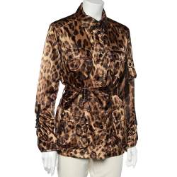 Pre Owned Dolce & Gabbana Brown Leopard Print Synthetic Belted Jacket L