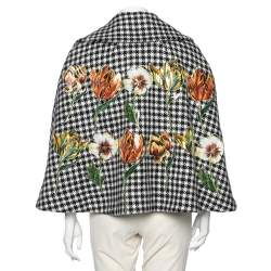 Pre Owned Dolce & Gabbana Monochrome Patterned Wool Floral Appliqued Cape S
