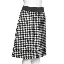 Pre Owned Dolce & Gabbana Monochrome Patterned Wool Fringe Detail Skirt M