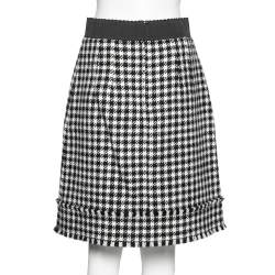 Pre Owned Dolce & Gabbana Monochrome Patterned Wool Fringe Detail Skirt M