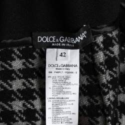 Pre Owned Dolce & Gabbana Monochrome Patterned Wool Fringe Detail Skirt M