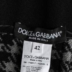 Pre Owned Dolce & Gabbana Monochrome Patterned Wool Fringe Detail Skirt M