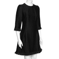 Pre Owned Dolce & Gabbana Black Boucle Fringed Mini Dress M